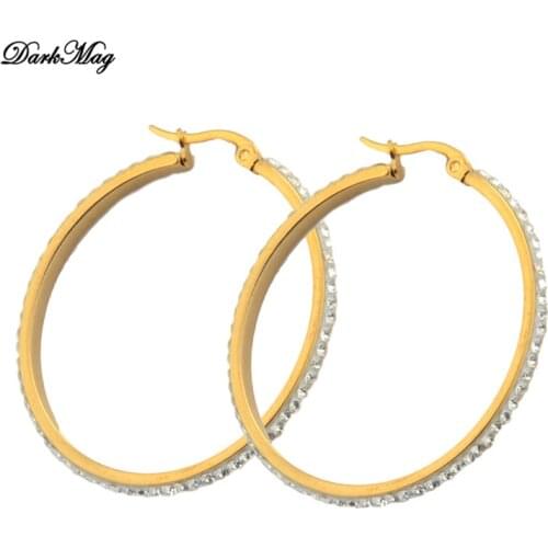 DarkMag Circle Zircon CZ Hoop Earrings for Women Gold Color Round Earrings Fashion Stainless Steel Jewelry