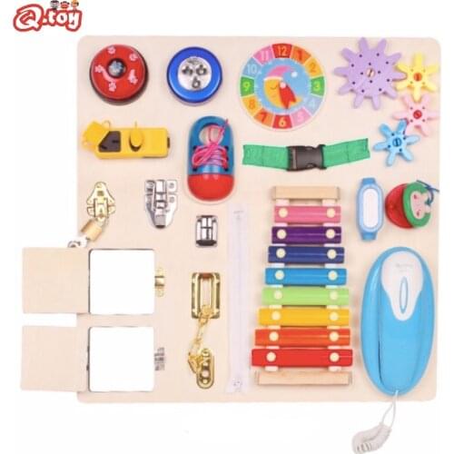 Wooden busy board baby Montessori unlock toy children gift birthday Christmas Shoelaces Unlocking Early Education Activity Board