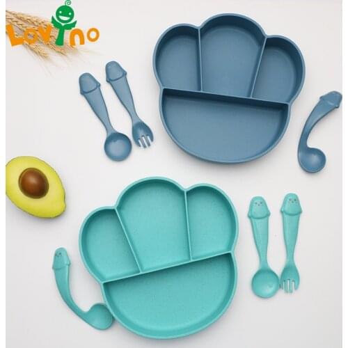 Baby Cute Bowl+spoon+fork Feeding Food Tableware Cartoon Kids Dishes Eating Gadgets Dinnerware Set Anti-hot Training Plate