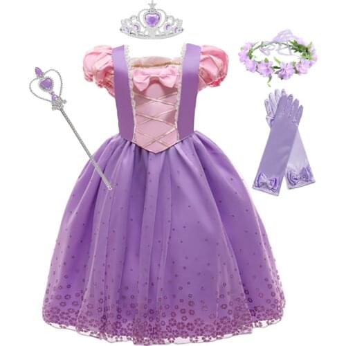 Kidswant Girls Rapunzel Princess Cosplay Dresses Kids Baby Purple Bowknot Party Halloween Costume