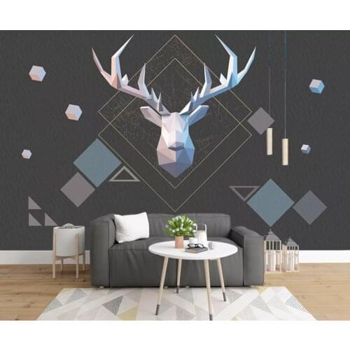 Nordic Geometrical Deer Mural Creative Art Wallpaper Wall Mural Photo Wall Paper Contact Paper Home Improvement Black Wall Cover