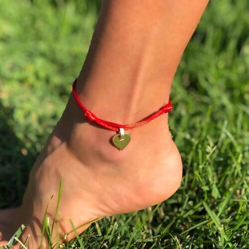 GULCE DERELI, HEART CHARM RED ROPE ANKLET, STYLISH ANKLET, GIFT BOX, GOLD/SILVER PLATED