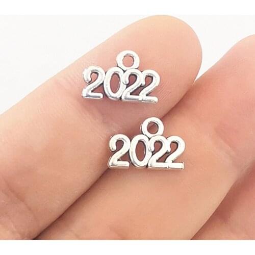 JINDINSP 40pcs Antique Silver Color Tone 9x14mm Year Number 2022 Charms Pendant For Jewelry Making DIY Jewelry Findings