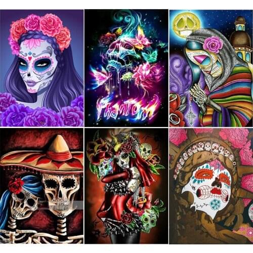 Skeleton Pictures With Rhinestones Diamond Painting Halloween Diamond Embroidery Mosaic Cartoon Skull Handicraft Art Gift Decor