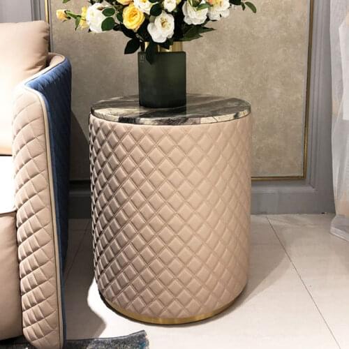 Living Room Black Marble Round Side Table Stainless Steel Gold Base Beside Sofa
