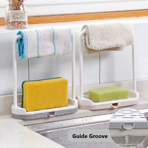 Kitchen Utensil Towel Rack Bar Hanging Holder Rail Organizer Storage Rack Kitchen Gadgets Sponge Shelf Kitchen Organizer Drain