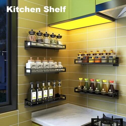 Kitchen Organizer Rack Stainless Steel Spice Rack Shelves Seasoning Storage Rack Wall Mounted Flavouring Holder Kitchen Shelf