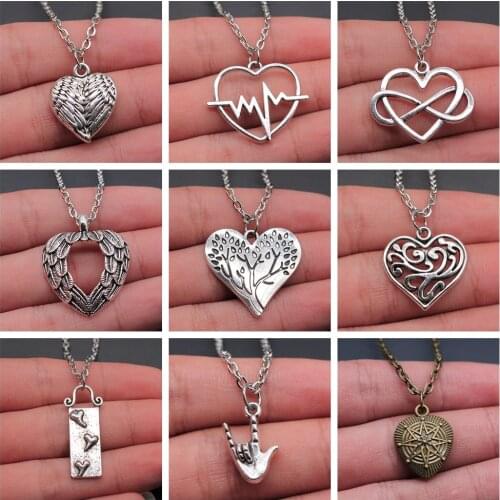 Fashion Heart Necklace Hollow Heart Necklace Pendant Infinity Heart Wing Tree Neckalce Gift For Women Girls