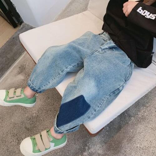 Baby Boys Girls Fashion Jeans 2020 Autumn New Korean Childrens Fashion Jeans Kids Boys Patchwork Denim Trousers Cowboy Pants