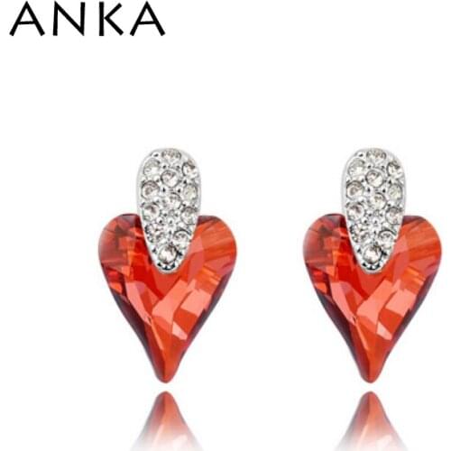ANKA Fashion Love Heart Earrings Jewelry Rhodium Plated Crystals From Austria Stones Earrings #90412