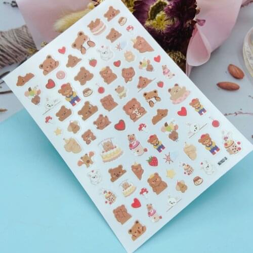 DIY Japanese Style Light Thin Traceless Dry Nail Stickers Baby Bears& Cakes Back Glue Adhesive Nail Decals Manicure Nail Art