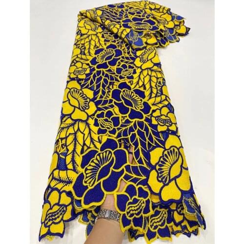 New Blue Yellow Hollow Out African Guipure Cord Lace Fabric Embroidery Nigerian Milk Silk Water Soluble Cord Laces For Occasions