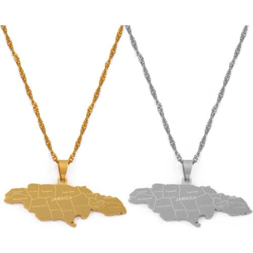 Anniyo Map of Jamaica With City Pendant Necklaces for Women Girls Stainless Steel Jamaica Maps Silver Color/Gold Color #071021