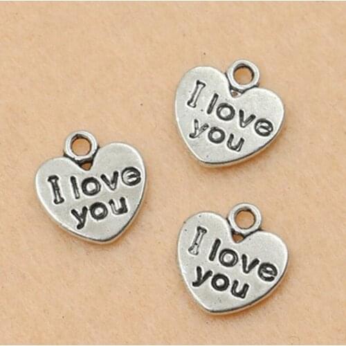 20pcs Antique Silver Plated Heart I Love You Charms Pendants For Jewelry Making Craft Diy Handmade 12x11mm
