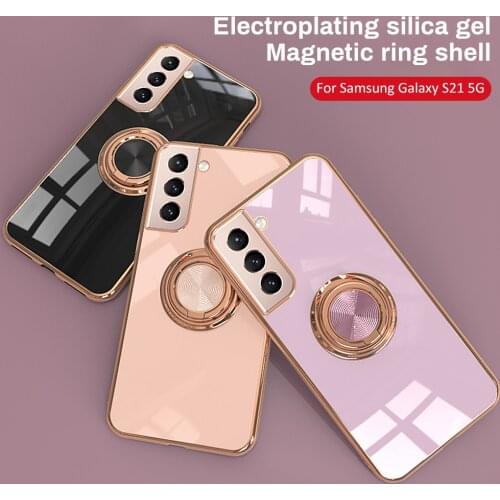 Shockproof Plating Ring Holder Case For Samsung Galaxy S20 FE 5G S21 Ultra Thin Stand Cover For Samsung S21 Plus Silicone Fundas