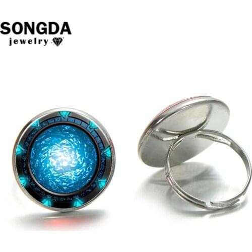 SONGDA Stargate Atlantis Ring Bronze Color Handmade Art Photo Print Glass Cabochon Adjustable Open Ring Drama Periphery Jewelry