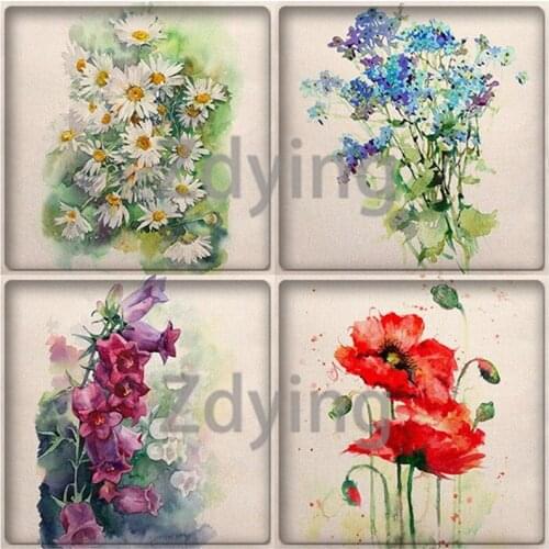 Zdying Handmade Printed Vintage White Red Flowers Drawings Square Shape Glass Cabochon Photo Demo Flat Back DIY Jewelry Findings