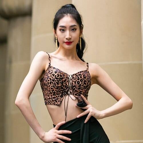 New Female Latin Dance Tops Sexy Leopard/Black Sling Vest Professional Tango Rumba Dance Clothes Samba Practice Clothing DWY5664
