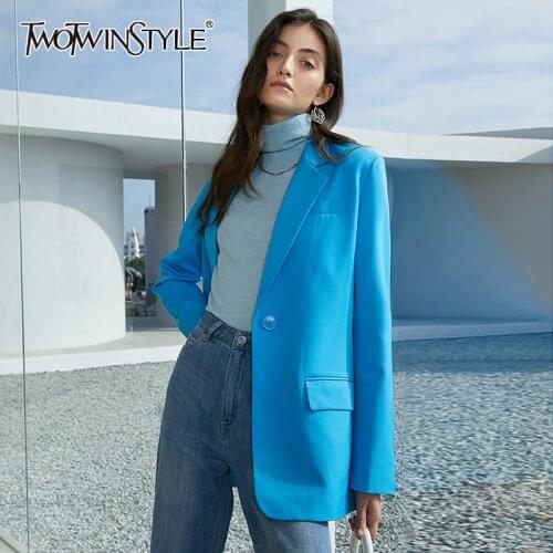 TWOTWINSTYLE Minimalist Casual Blazer For Women Notched Long Sleeve Casual Solid Blazers Female Spring Fashion New Clothing 2021