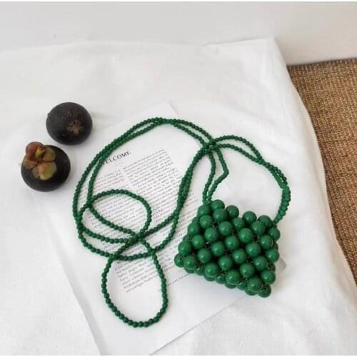 Womens bag decoration with pearl Mini Bag Green double bag chain ins same manual Beaded messenger bag