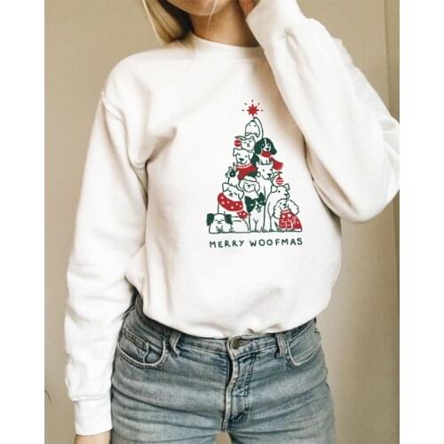 Merry Woofmas Colored Printed Sweatshirt Funny Women Christmas Holidays Gift Pullovers Cute Dogs Graphic Sweatshirts Outfits