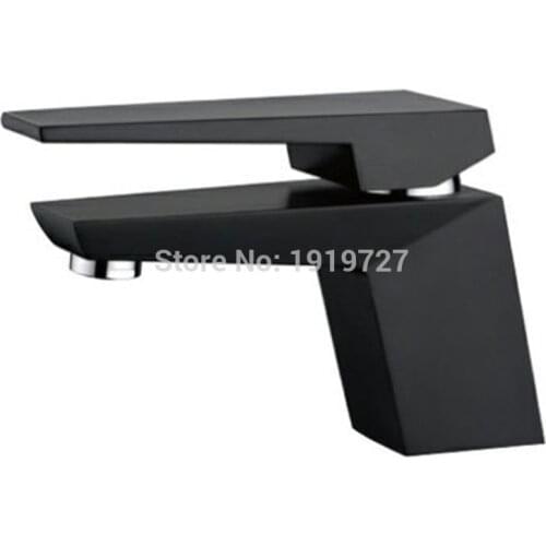 Vidric Factory Direct 100% Solid Copper Deck Mounted Black Bathroom Faucet Square Style Mixer Tap Lavatory Bathroom Vanity Crane