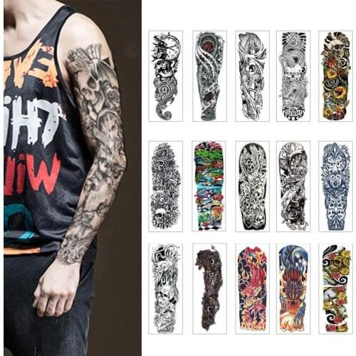 Waterproof Temporary Tattoo Sticker Eye Clock Bird Pagoda Full Arm Large Size Fake Tatto Tatoo Sleeve Tato For Men Women