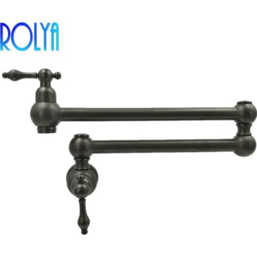 ROLYA Traditional Wall Mounted Pot Filler Faucet Retractable 2-Handle Cold Only Kitchen Tap with Dual Swing Joints ORB