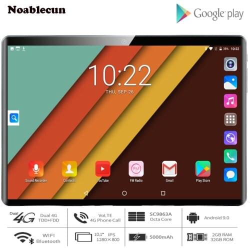 Tempered 2.5D Glass 10 inch Tablet PC Dual SIM 4G LTE 2GB RAM 32GB ROM Android 9.0 Octa-Core 5MP Bluetooth WiFi GPS +Gifts