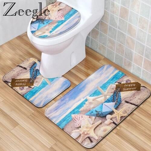 Zeegle Bathroom Carpet Set Foot Mat Non-slip Toilet Carpet Shower Mat Absorbent Bath Mat Set 3D Printed Bathroom Mat
