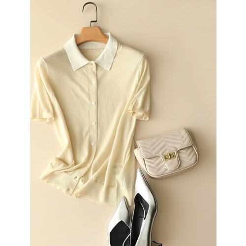 2022 spring autumn new high quality worsted 100% cashmere polo neck sweaters women short sleeve t-shirt comfortable knitwear