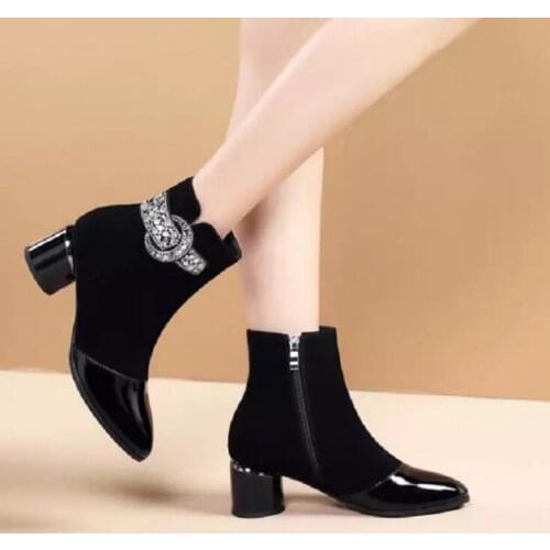 Crystal Boots Women 2021 Ankle Boots For Women High Heel Winter Shoes Women Zipper Boots Size 40 Botas Mujer Black Women Shoes