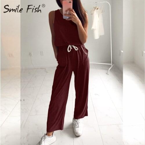 Sleeveless Drawstring Women Sashes Pockets Solid Wide Leg Pants Outfits Summer Casual Jumpsuits O-Neck 2020 Tank Rompers G1503