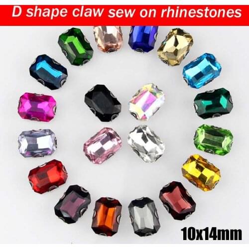 10x14mm Snag-resistant D shape claw sew on rhinestones,Silver bottom loose rhinestone,20pcs/bag