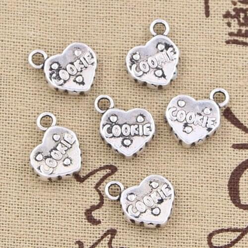 15pcs Charms Heart Cookie 15x12mm Antique Silver Color Plated Pendants Making DIY Handmade Tibetan Silver Color Jewelry