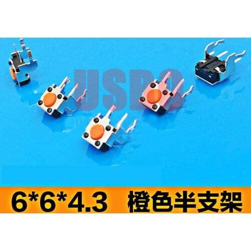 2 Pins Button Switch Horizontal Type With Support Tact Mini Push Button Switch 6*6*4.3mm Brown Orange