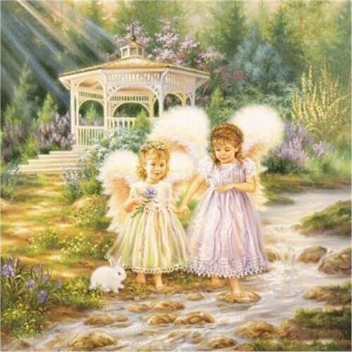 Angel Girl Printed Fabric 11CT Cross Stitch Set DIY Embroidery DMC Threads Needlework Painting Knitting Craft Package Counted