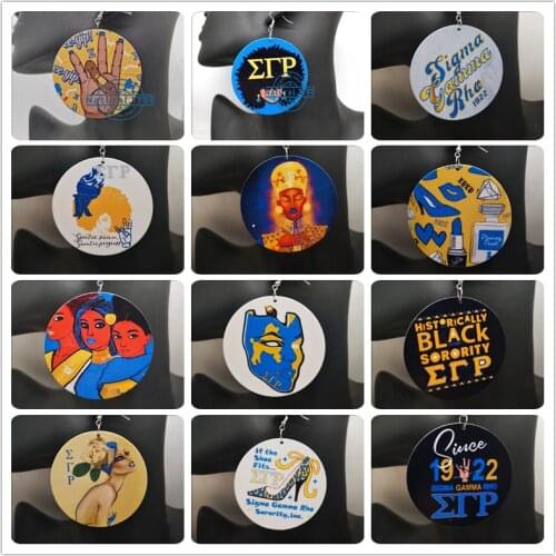 Free Shipping! 12pairs/lot Sigma Gamma Rho Wooden Earrings can mixed 12 designs