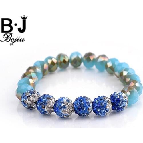 BOJIU Chakra Bracelet For Women Classic Colorful Natural Stone With Zircon Pave Bead Strand Bracelets BC163