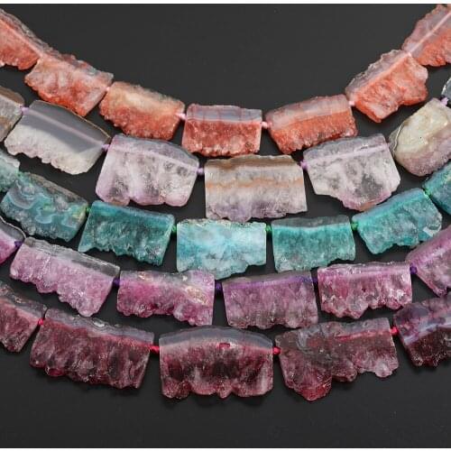 Approx 7-9 PCS/Strand,Orange Pink Blue Natural Druzy Geode Agates Slab Slice Loose Spacer Beads For DIY Jewelry Making Findings