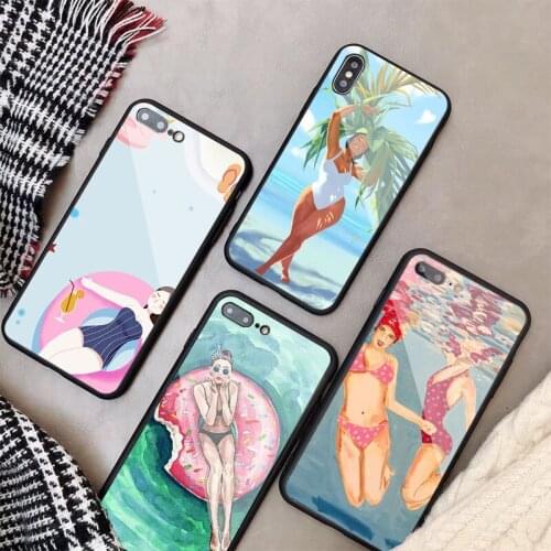 Girl Summer Trave Customer Tempered Glass Phone Case For iPhone 5 5S 6 6plus 7 8 plus X XR XS Max 11 PRO Max SE 2020