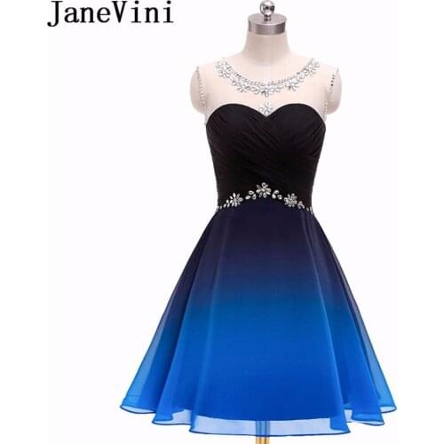 JaneVini Elegant Gradient Chiffon Short Prom Dresses 2019 Scoop Neck A Line Crystal Beaded Plus Size Mini Formal Evening Gowns