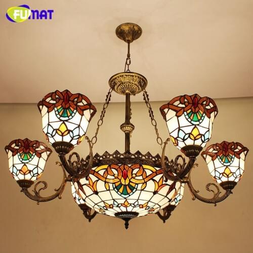 FUMAT Stained Glass Pendant Lamps European Style Baroque Lights For Living Room Bedroom Creative Art Shade LED Pendant Lamp