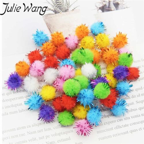 Julie Wang 10/20/25/30mm Fluffy Soft Glitter Tinsel Pom Poms Pompoms Ball Mixed Colors Jewelry Making Wedding Christmas Decor