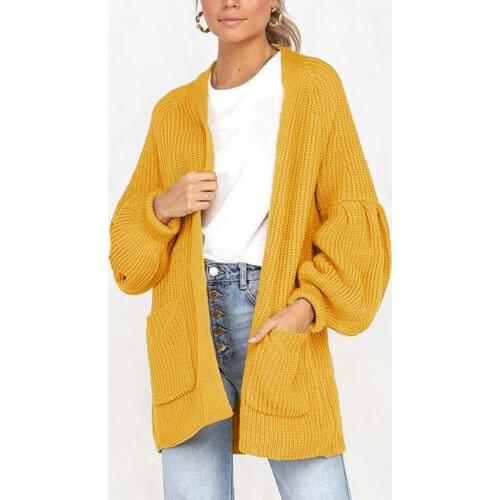 Autumn Black Cardigan Woman Sweaters 2020 Loose Lantern Sleeves Knitted Sweaters Women Spring Ladies Knit Top Sweaters