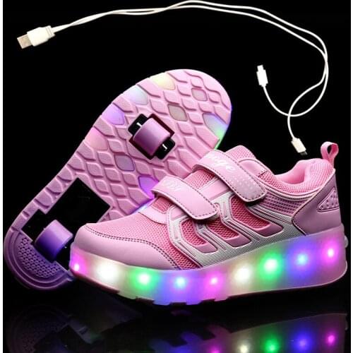 USB Charging Children Roller Skate Casual Shoes Boys Girl Automatic Jazzy LED Lighted Flashing Kids Glowing Sneakers with Wheels