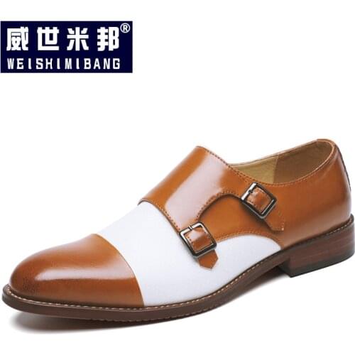 Fashion Pointed Toe Mixed Color Men Oxfords Classical Black And White Buckle Elegant Office Shoes Man