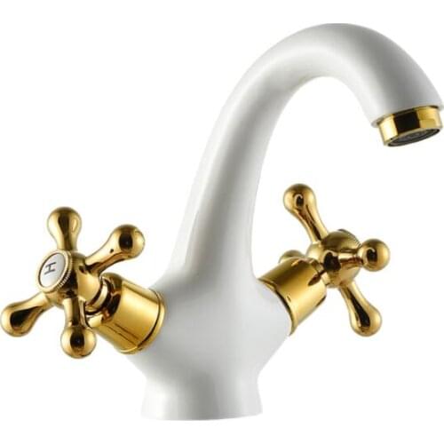 Fashion brass gold bathroom basin faucet Sink Crane hot and cold basin faucet sink faucet with cross handle