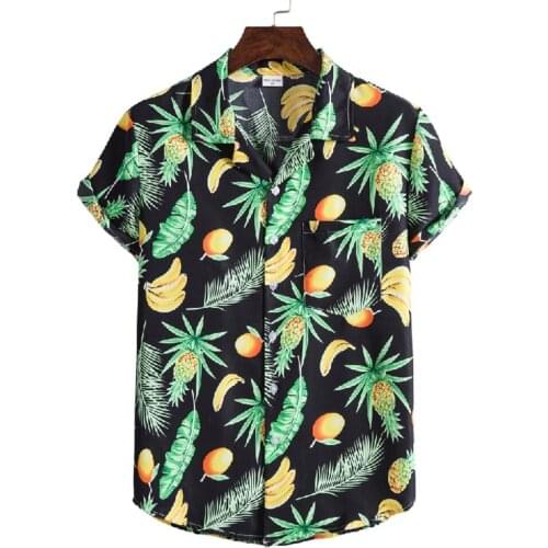 Cuban Men Shirt Banana Pineapple Print Hawaiian Tops Shirts for Men Summer Short Sleeve Beach Wear Casual Tropical Chemise Homme