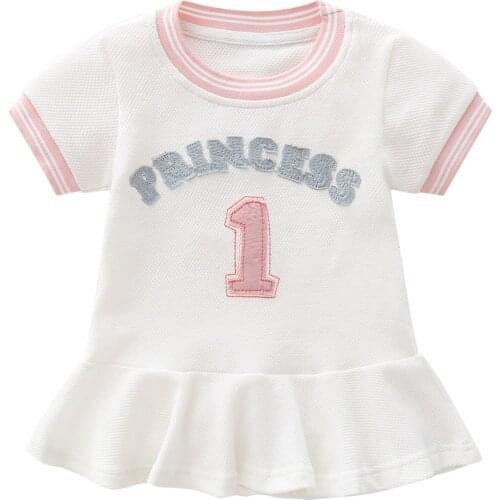 New 2021 summer kids girls clothes baseball dress cotton letters short-sleeved lapel baby girl foreign princess dress 1-4 years